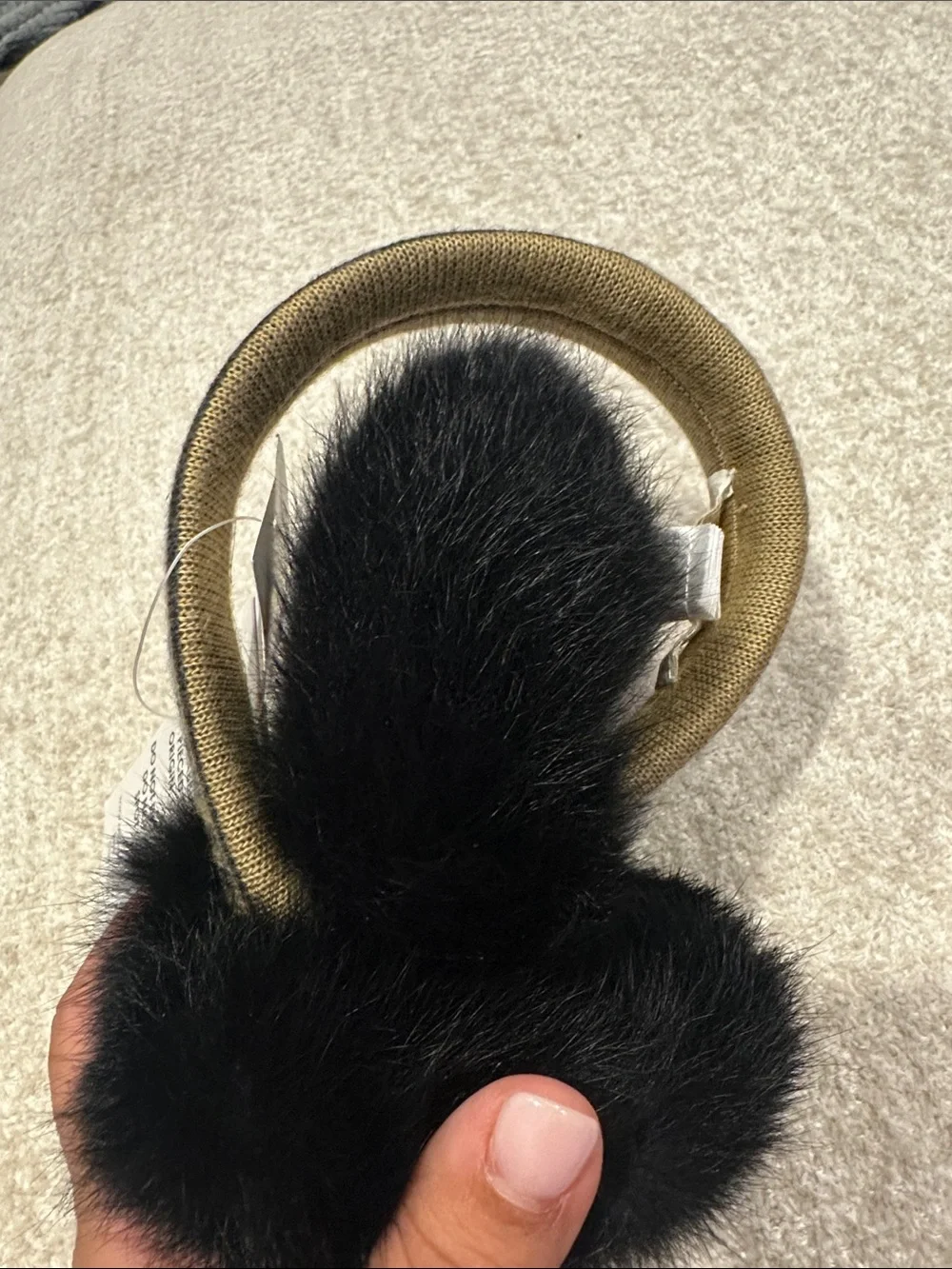 Michael Kors Black Faux Fur Ear Muffs with Gold Logo Knit Headband